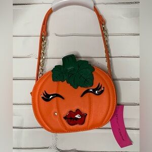Betsey Johnson Orange XO Pumpkin Face Crossbody Bag NWT
